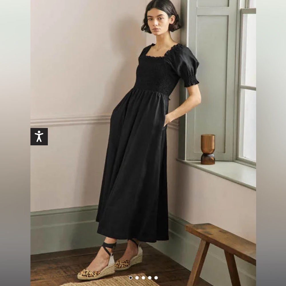 NWT - Boden Smocked Bodice Midi Dress Black - size us16/18 UK20R